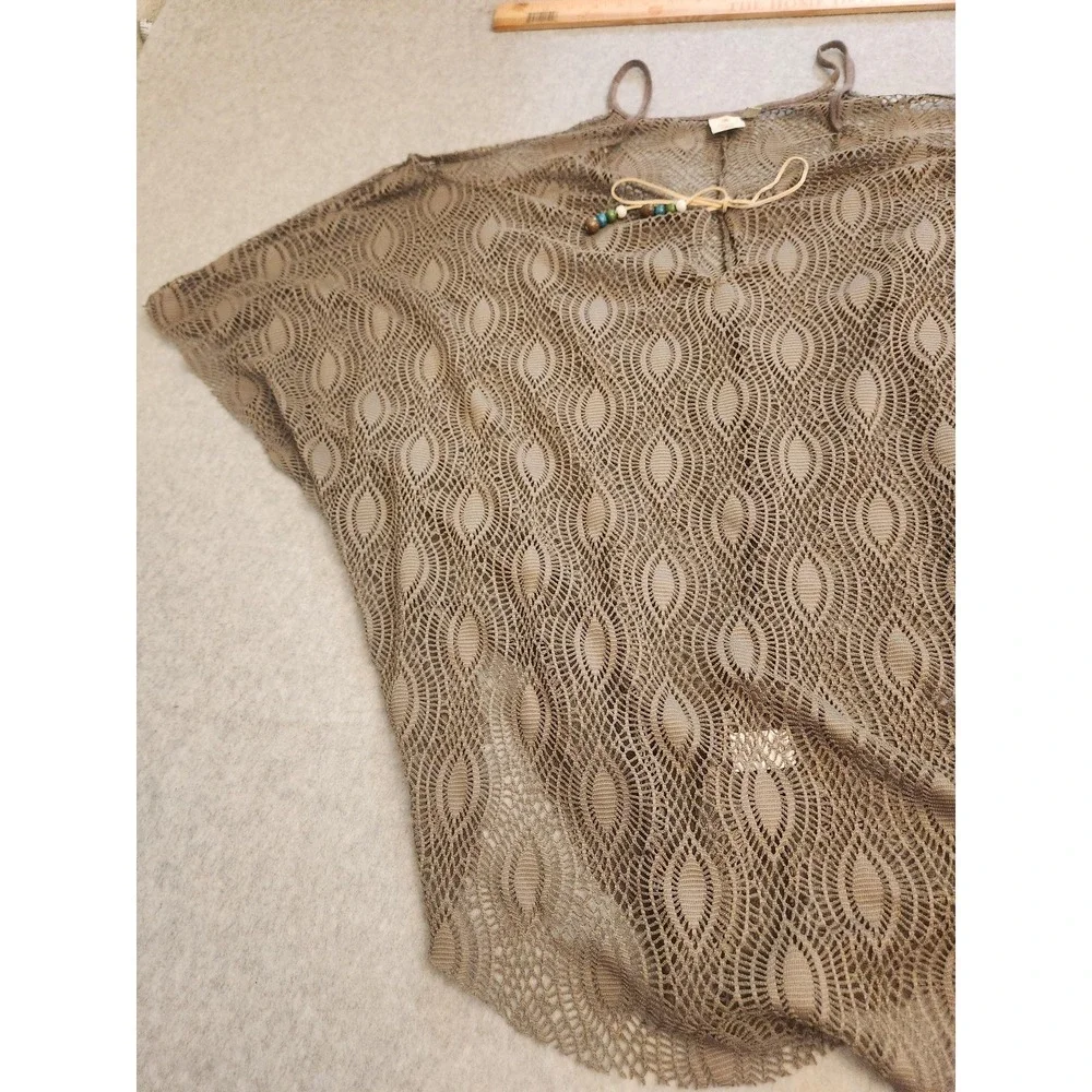 Saint Tropez West Cover Up Womens Small Brown Crochet Sheer Beaded‎ Tie Tunic